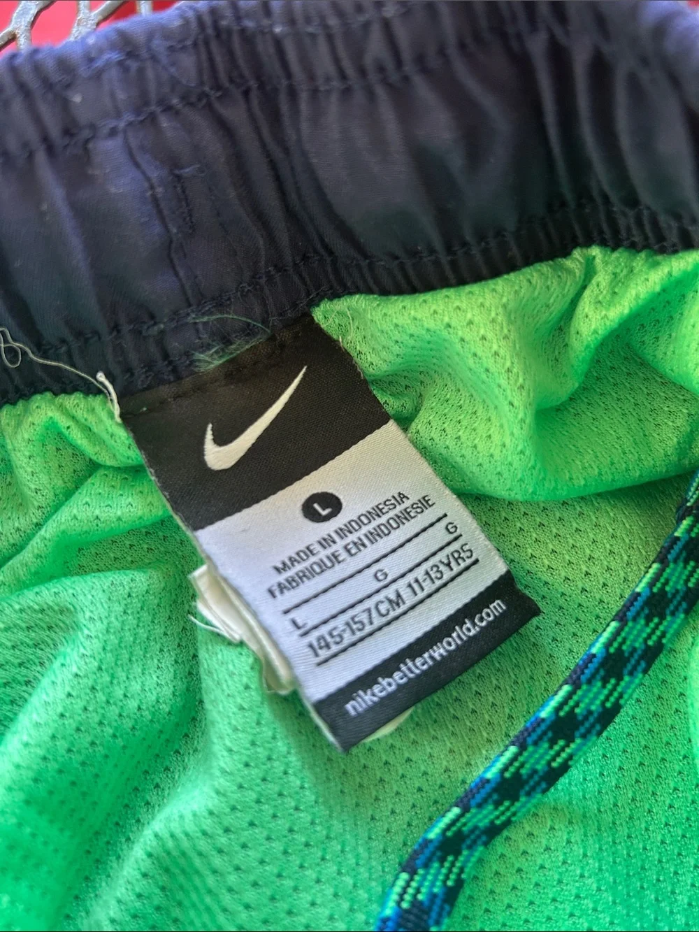 Nike Boys Navy Swim Shorts with Teal Logo
